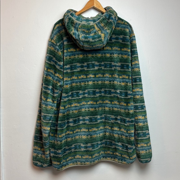 L.L.Bean Men’s Hi-Pile Fleece Hooded Pullover Rain Forest Geo Large Tall - Picture 2 of 6